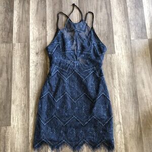 Free People Nothing Like This Mini Dress Navy Blue Black 0